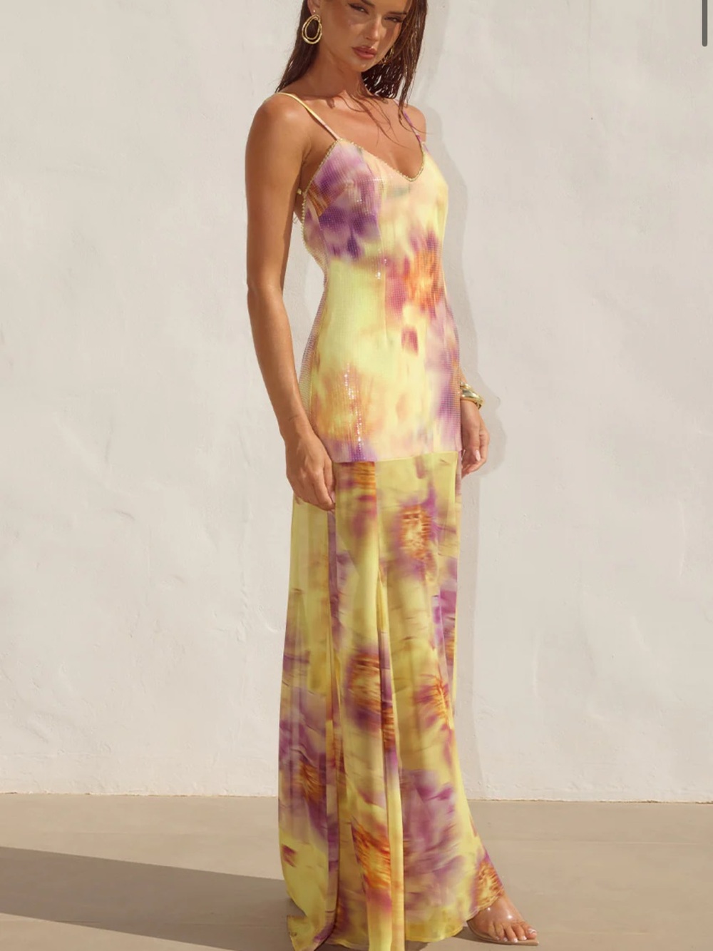 Tie-Dye Yellow & Purple Spaghetti-Strap Maxi Dress